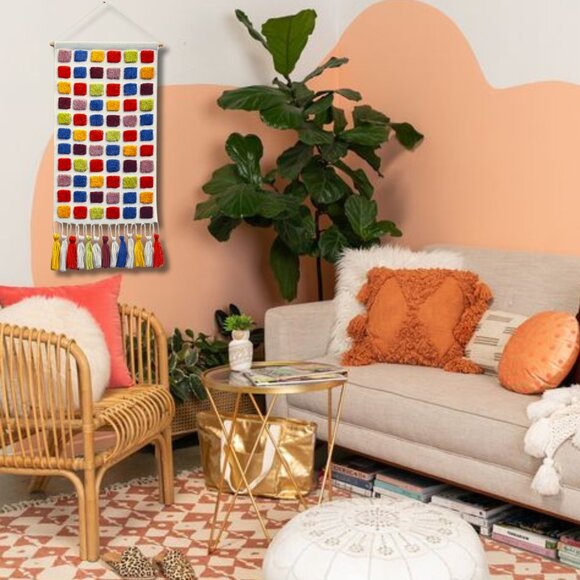 Unique Boho Mod Max Tufted Geometric Dot Colorful Wall Hanging Tapestry DEAL NEW - Picture 3 of 5
